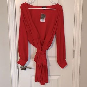 NWT- Topshop bubble satin wrap dress in red, size 4, fits like XS